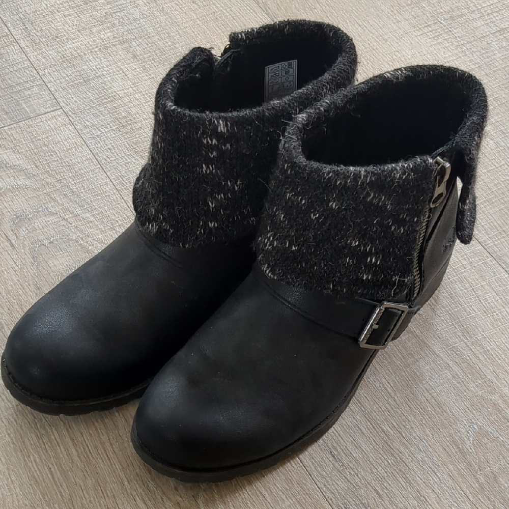 Black Ankle Boots with Fuzzy Cuff and Buckle